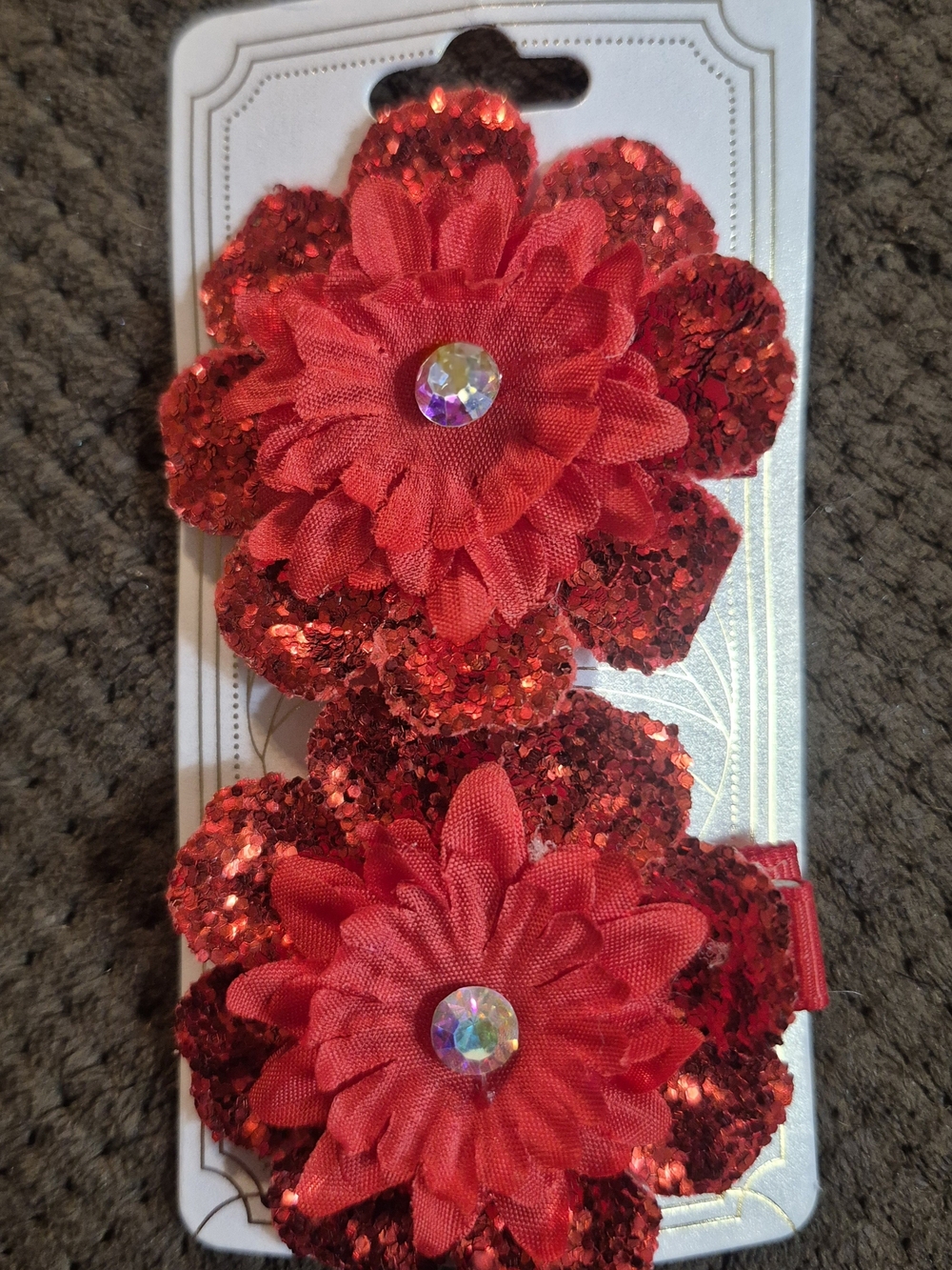 Chloe Red Sequin Flower Hair Clips for Kids - Sparkling Floral Clips